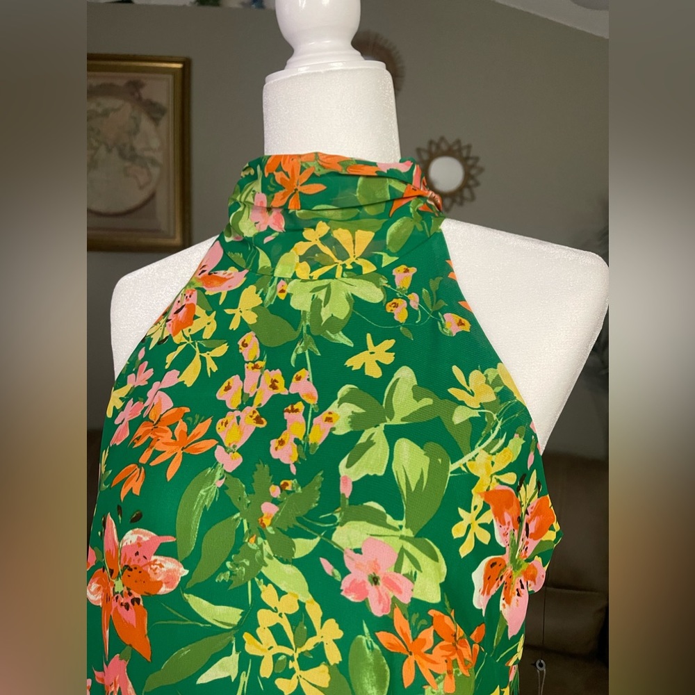 NWT Vince Camuto Green Floral Shift Dress Sz 8 Summer Vacay Party Date Resort - Picture 4 of 13